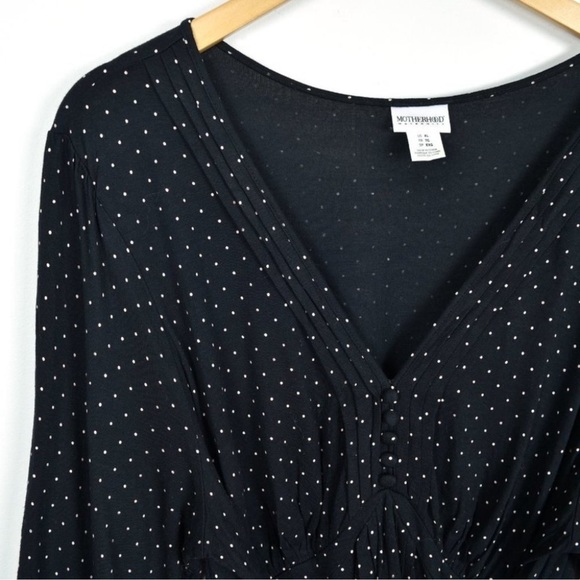 Motherhood Maternity Black Long Sleeve Polka Dot Tie Wrap Midi Dress Sz XL - Picture 6 of 6